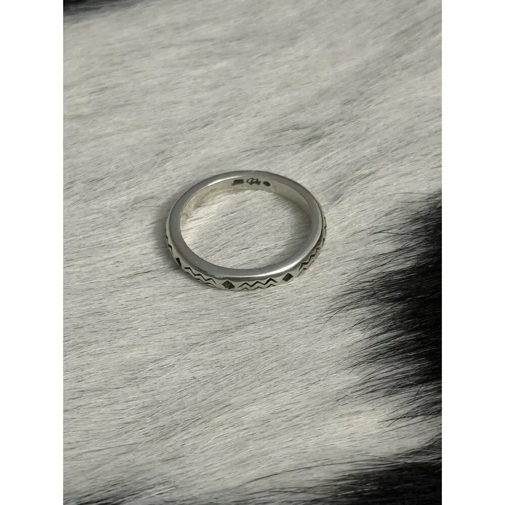 Carolyn Pollack Old Carlisle Sterling Silver Stamped Band Ring Water Waves 7.25